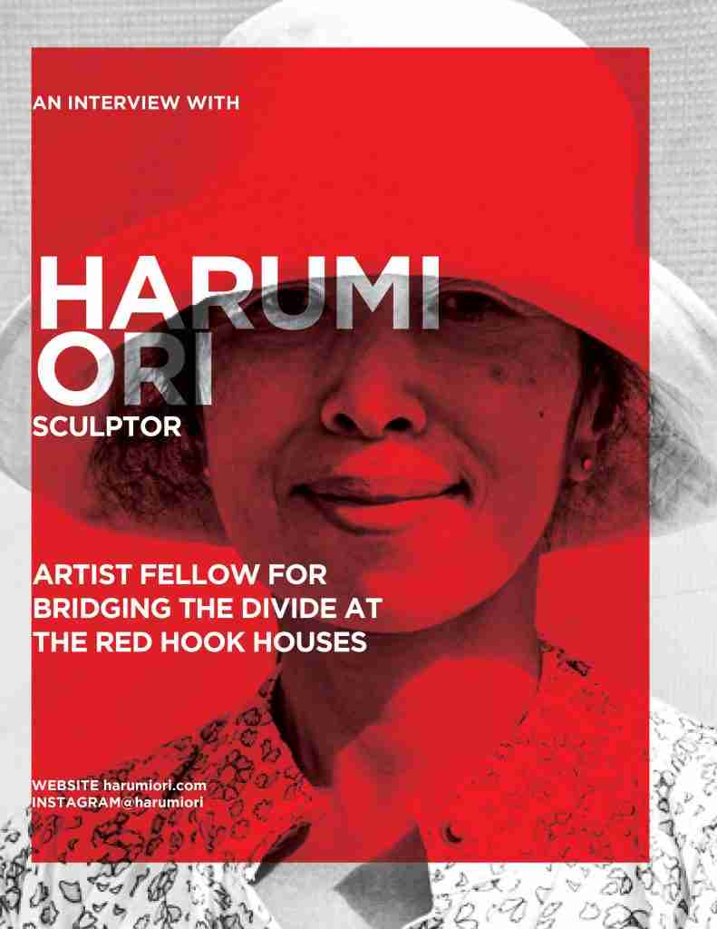 Harumi Ori standing in front of her work in Red Hook